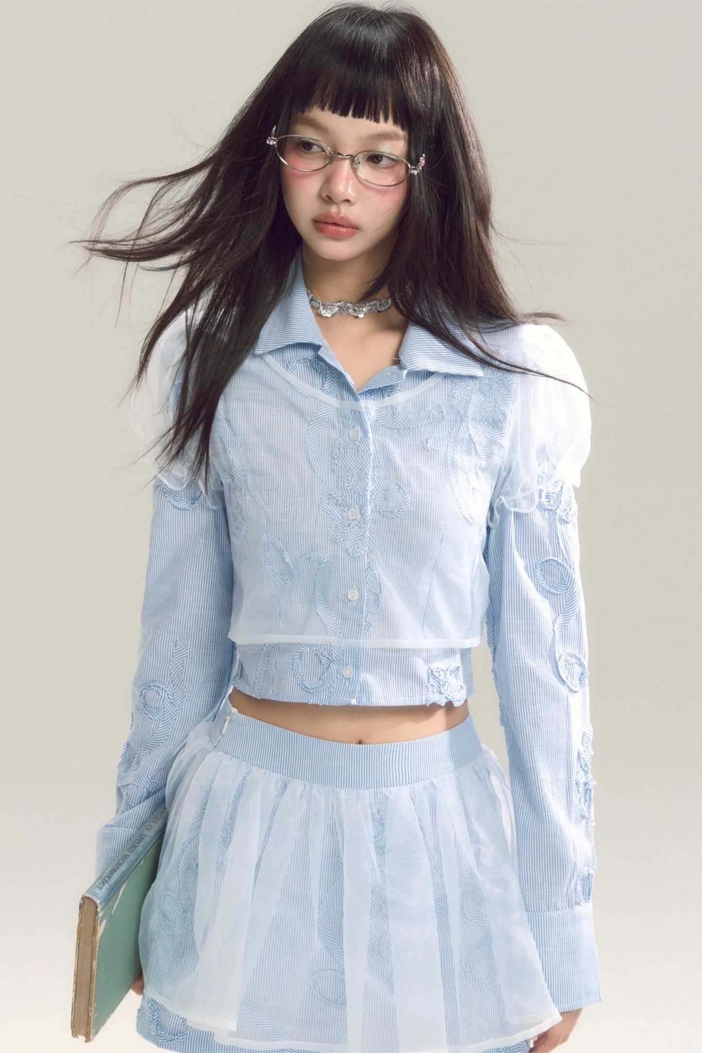 Organza Stripe Skirt Shirt Set-Up