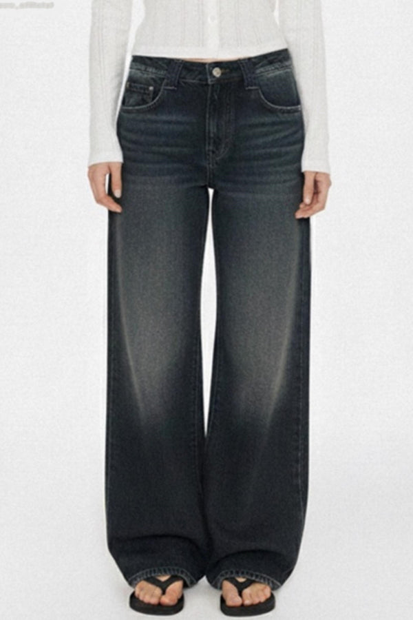 Retro Dark Blue Wide-Leg Jeans