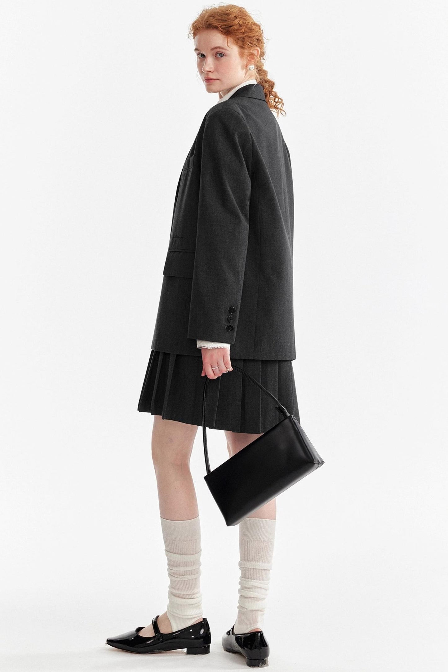 Gray Wool Blazer Skirt Set-Up