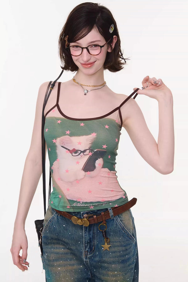 Polka Dot Cat Print Camisole