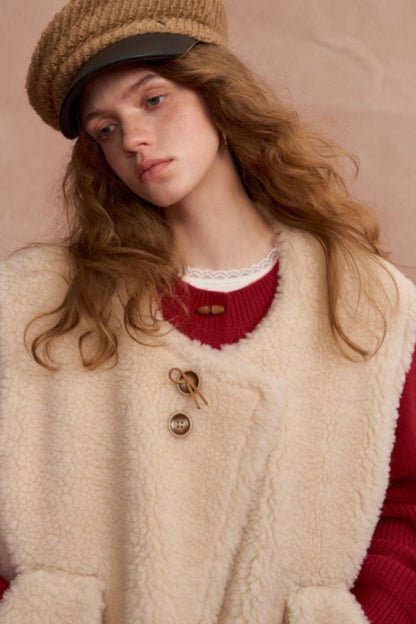 Buttoned Lamb Wool Reversible Vest