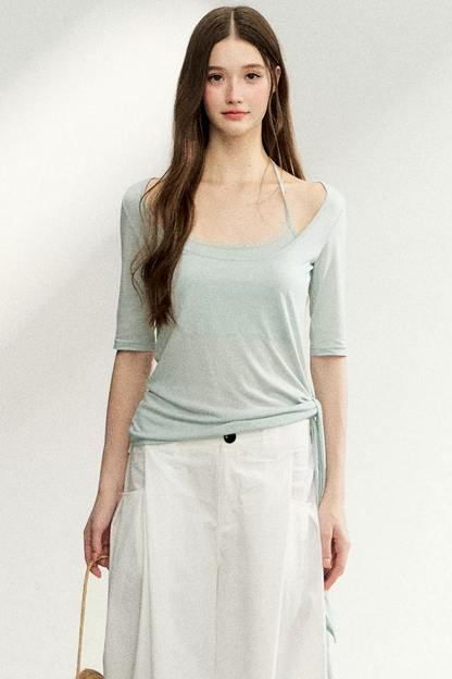 Double-Layer Tie-Waist Top
