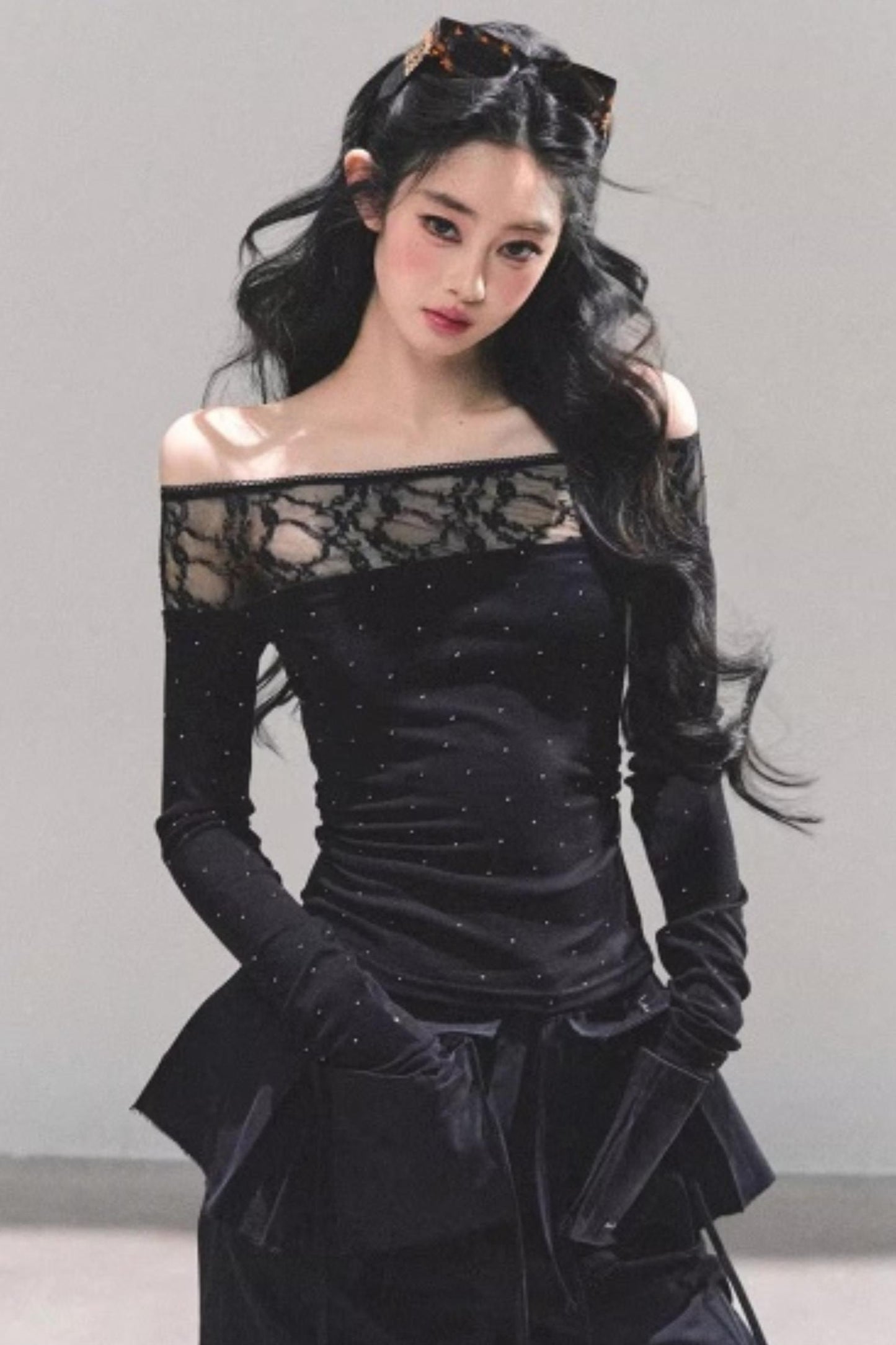 Lace Polka Dot One-Shoulder Top