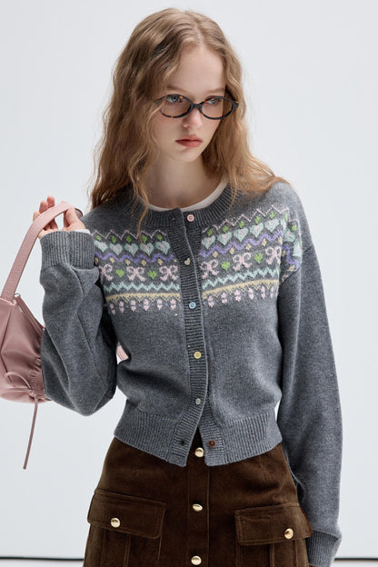 Vintage Jacquard Grey Knit Cardigan