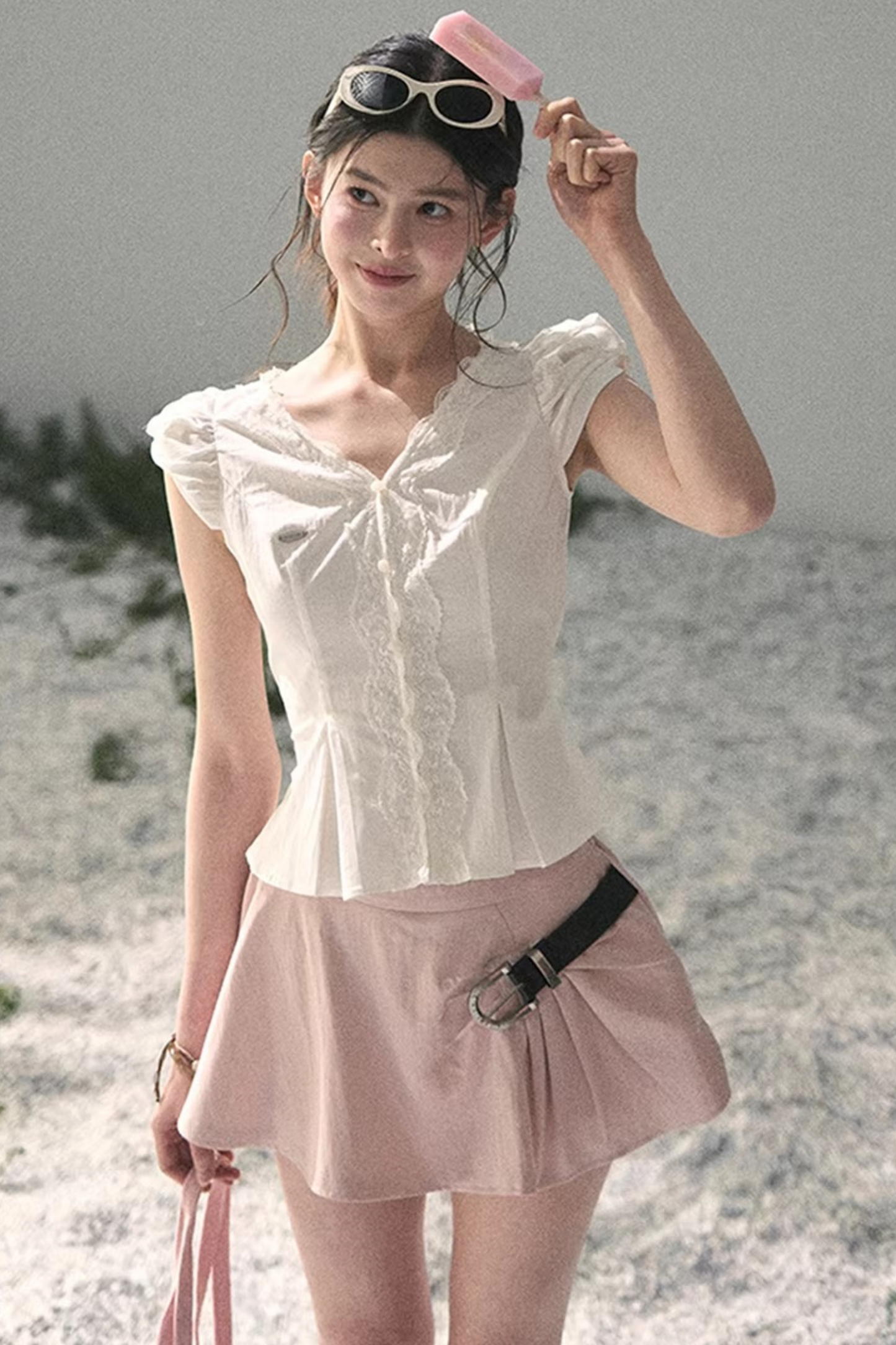 French V-Neck Lace Blouse