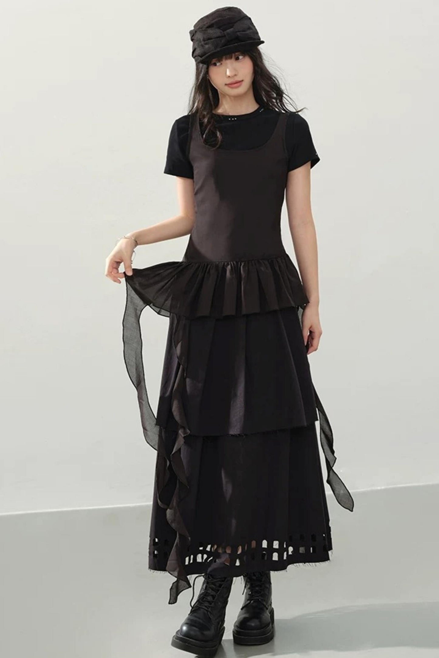 Camisole Asimétrico con Volantes Negro