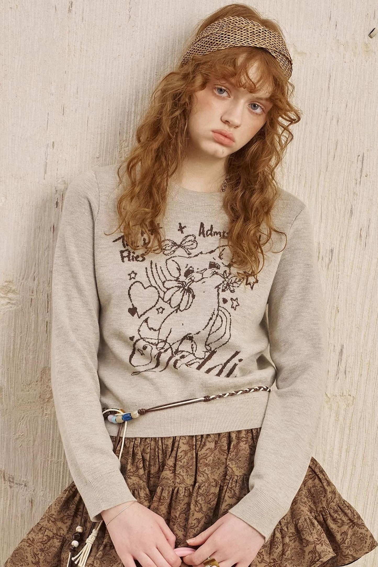 Rose Kitten Crew Neck Knitted Sweater