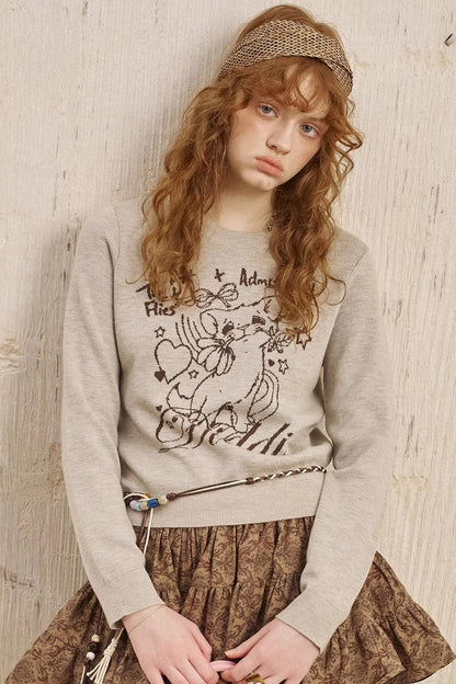 Rose Kitten Crew Neck Knitted Sweater