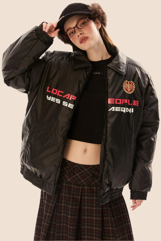 Retro Print Letter Thickened Cotton Jacket