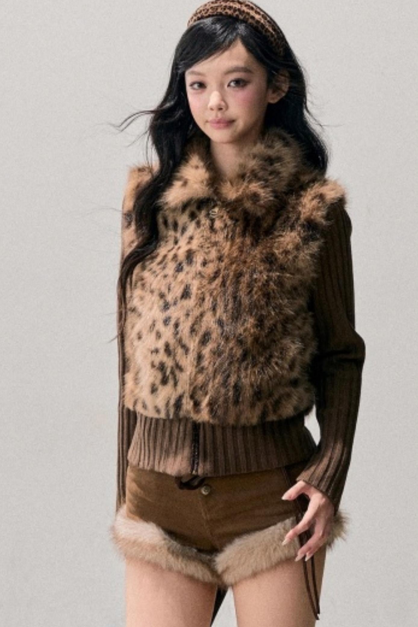 Faux Fur Leopard Knit Jacket
