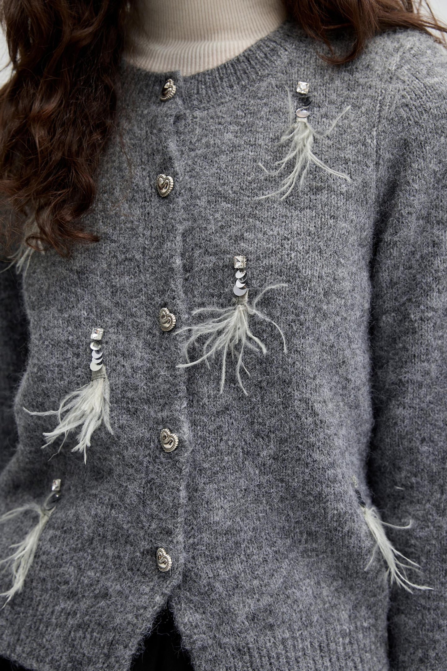 Beaded Feather Wool Knit Top