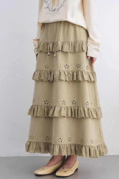 Vintage Lace Embroidery Skirt Set-Up