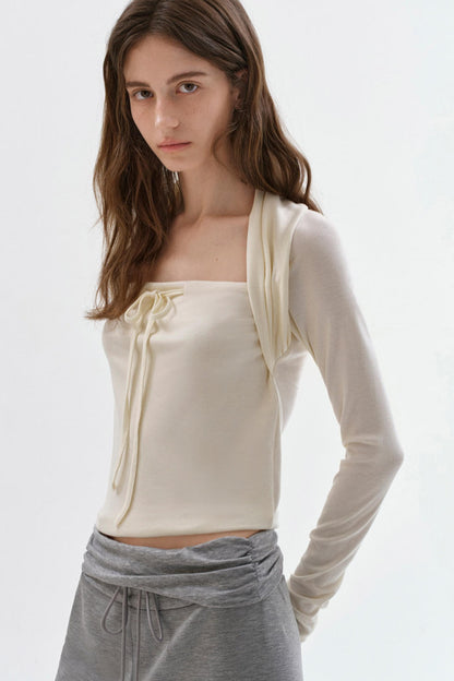 Relaxed Square Neck Drawstring Top