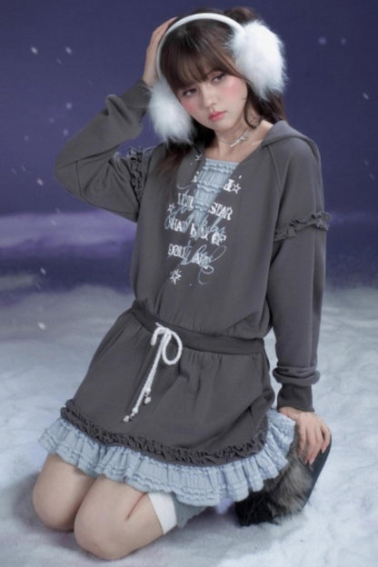 Gray-Blue Hooded Dress