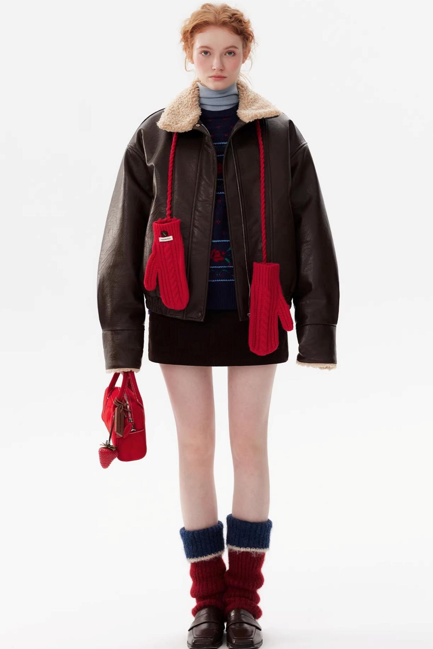 Sheepskin Collar Leather Jacket