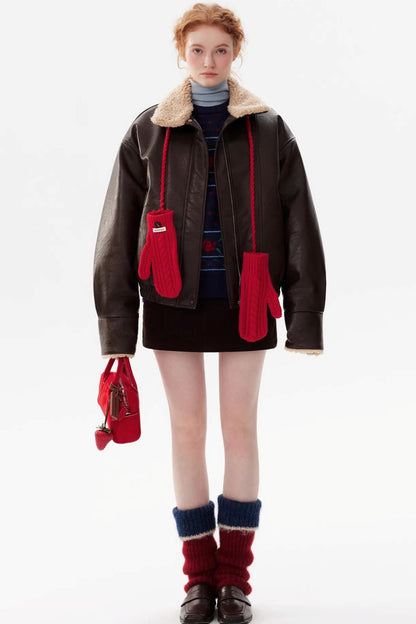 Sheepskin Collar Leather Jacket