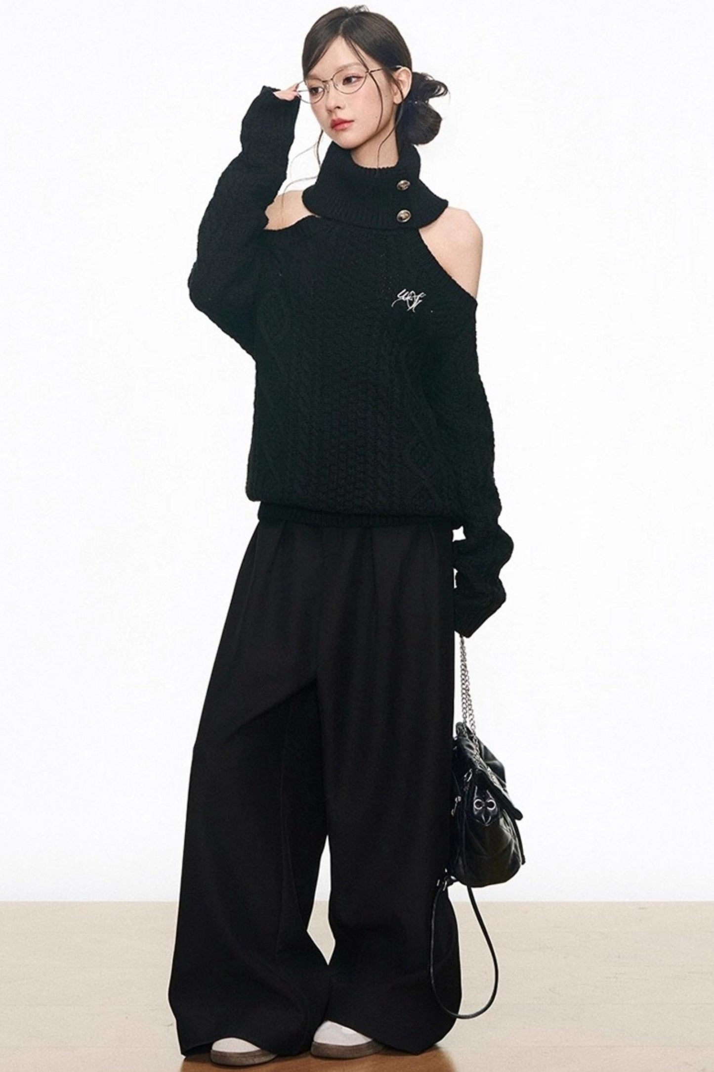 Autumn Silver Off-the-Shoulder Sweater Top Set-Up