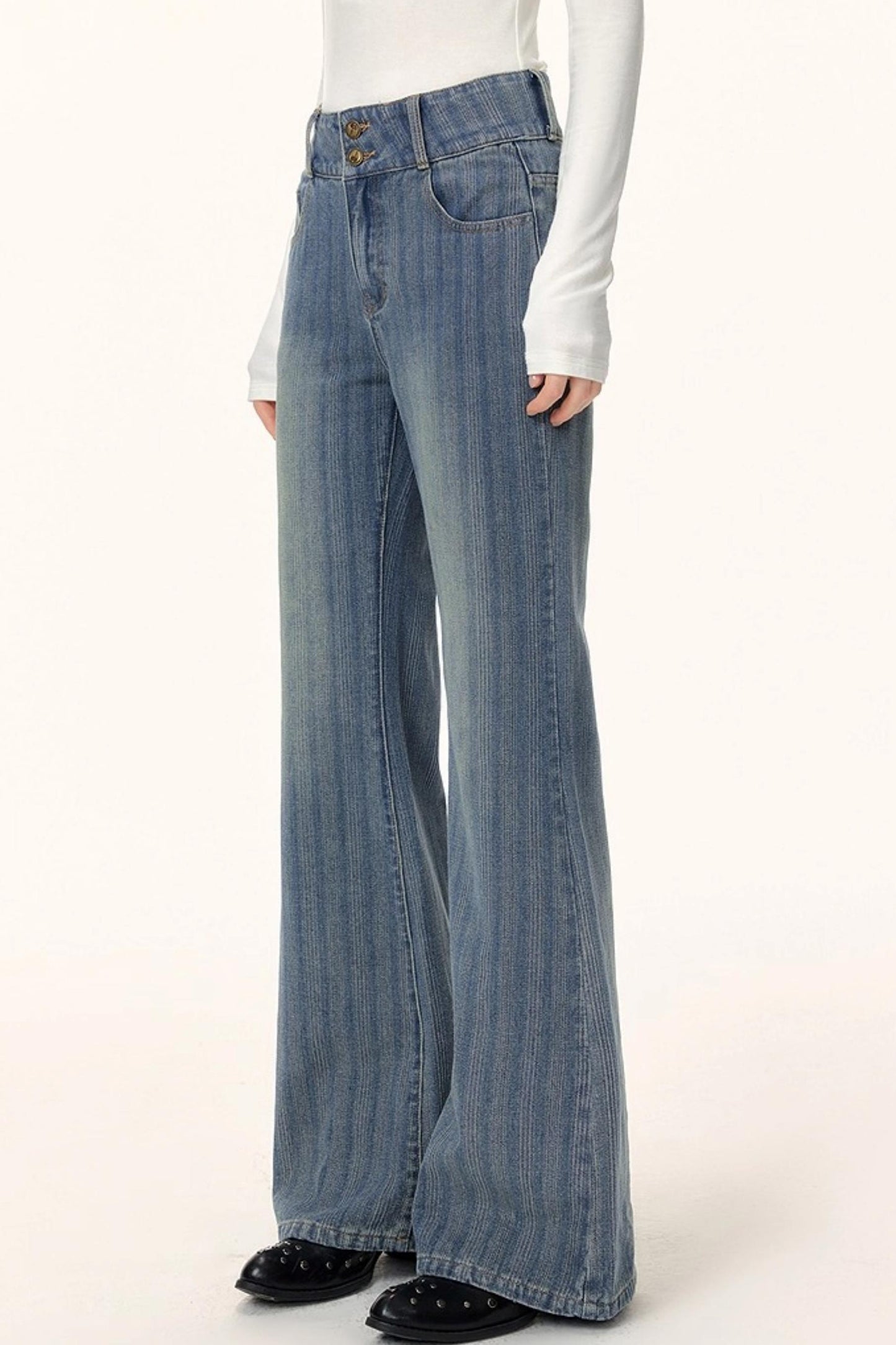 Textured Washed Denim Pants