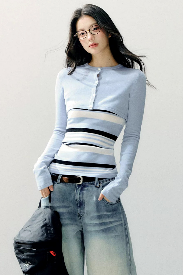 Conjunto de blusa de tirantes a rayas