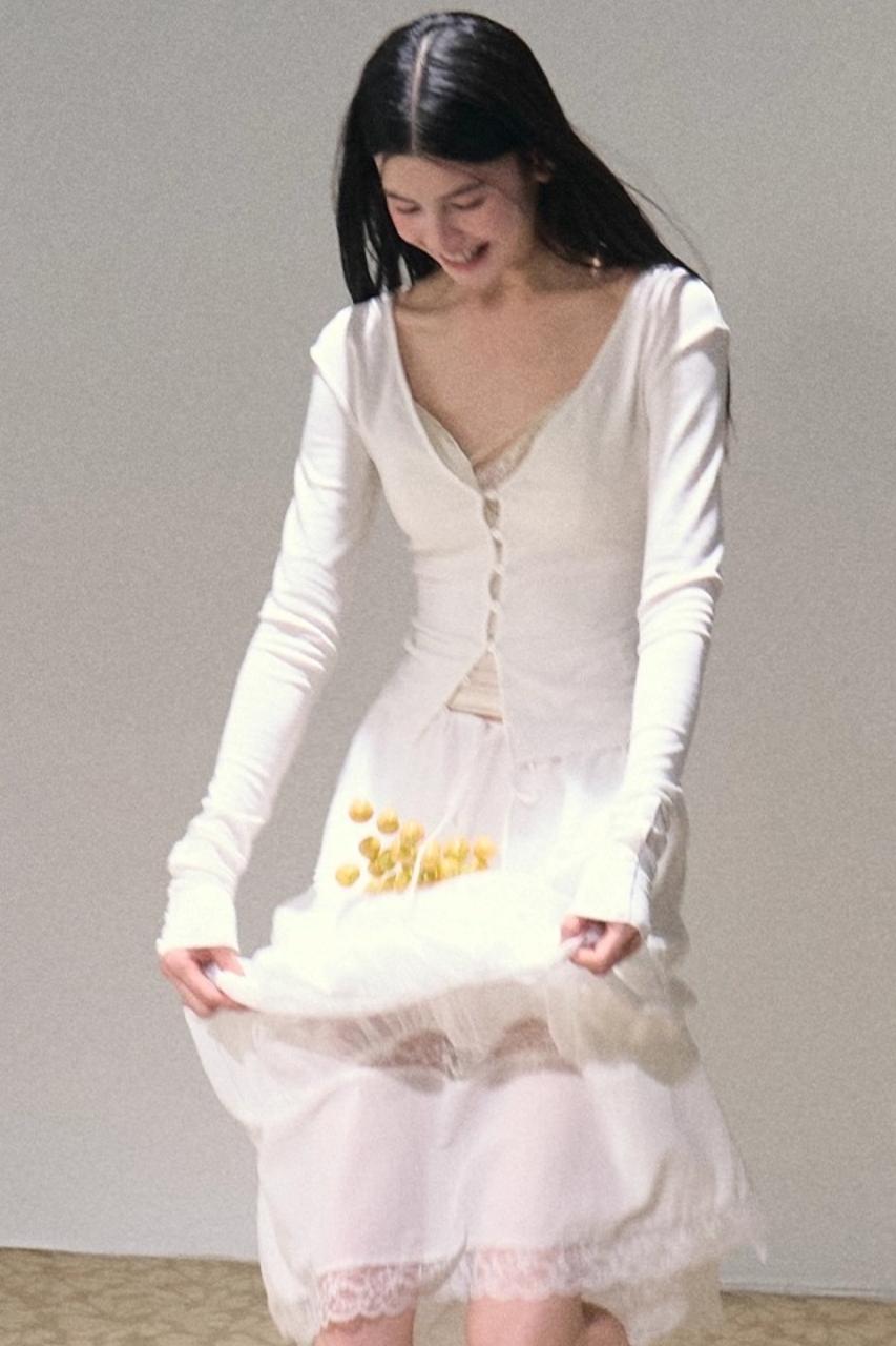 Stretch Linen Large V-Neck Cardigan