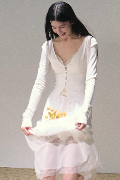 Stretch Linen Large V-Neck Cardigan