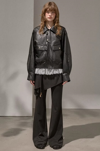 Patchwork Fleece-Lined Flared Pants