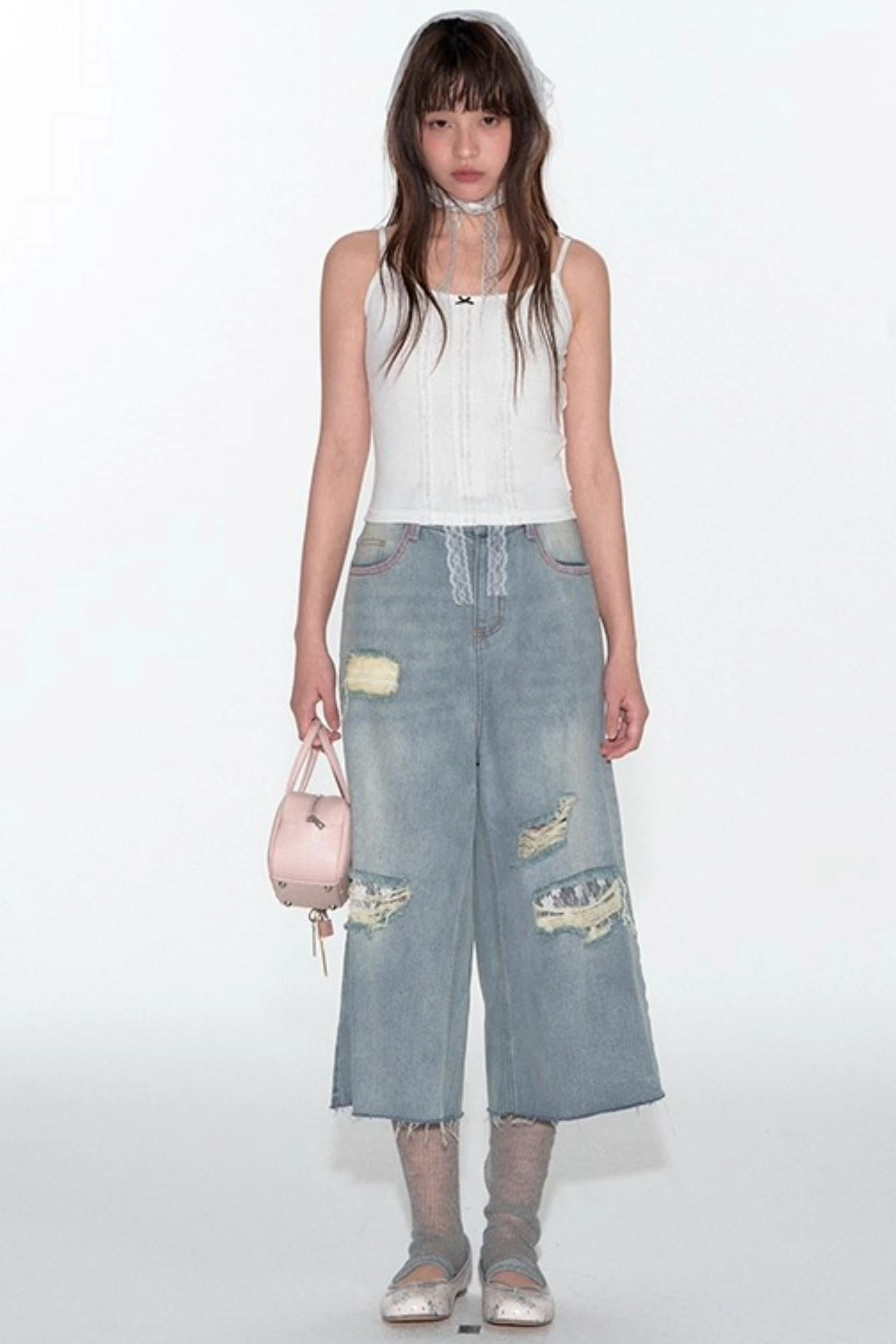 Summer Lace Suspenders Cropped Vest