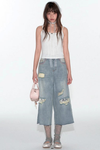 Summer Lace Suspenders Cropped Vest
