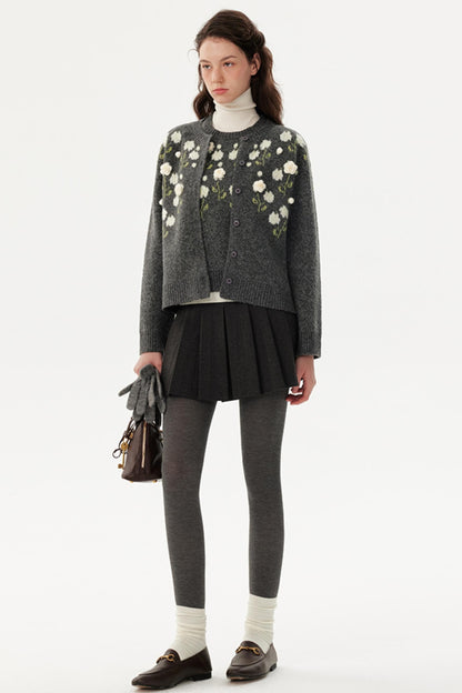 Handmade Flower Knitted Cardigan Set-Up