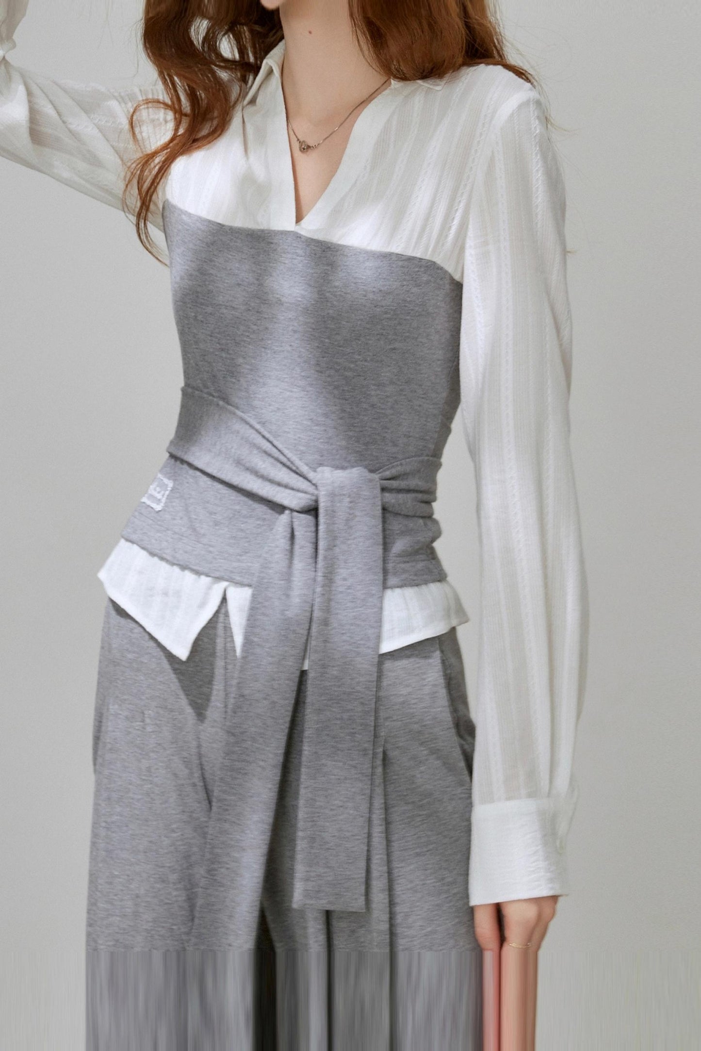 Summer Autumn Knitted Fake Two-Piece Set-Up