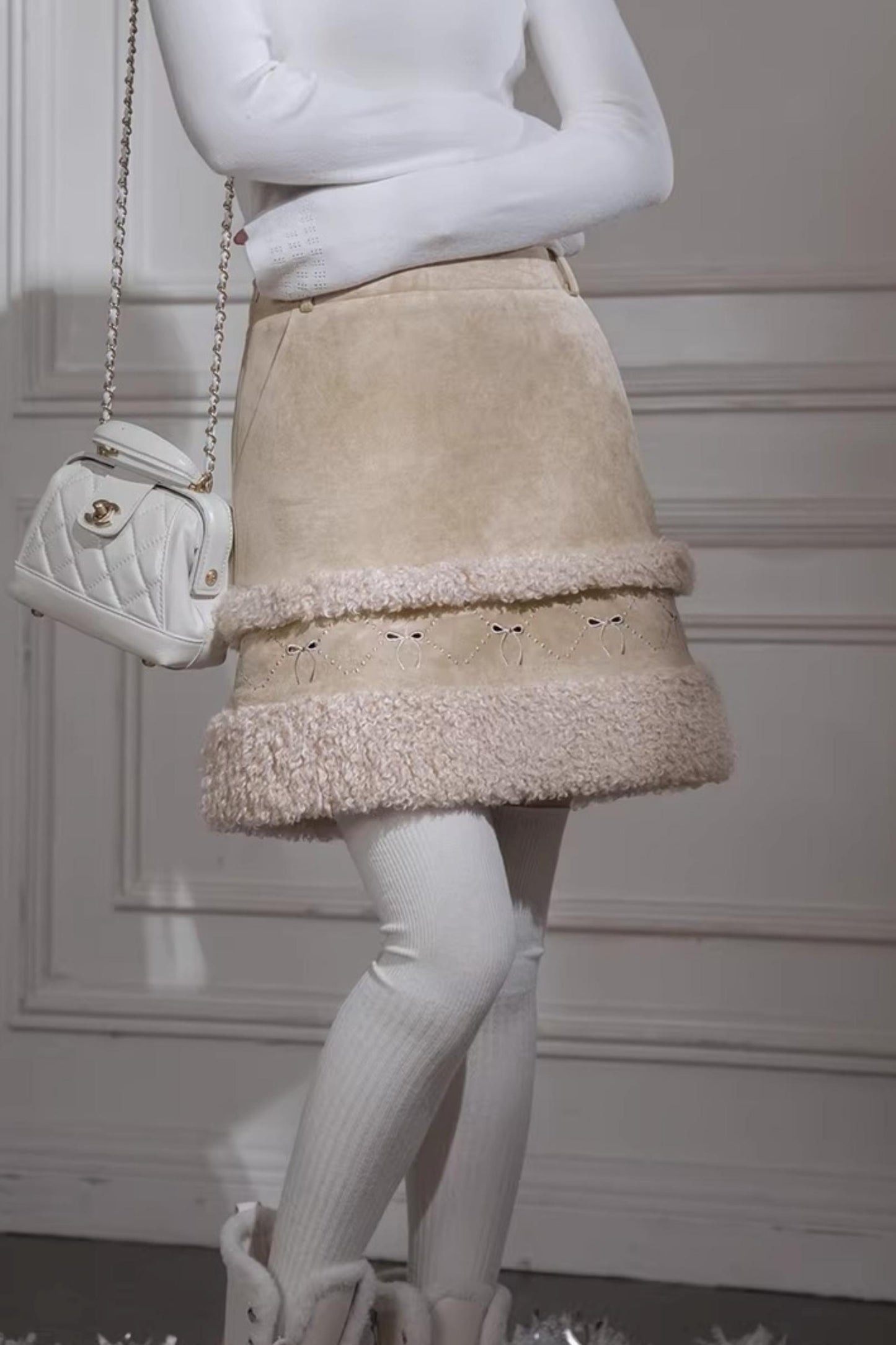 Khaki Suede A-Line Skirt