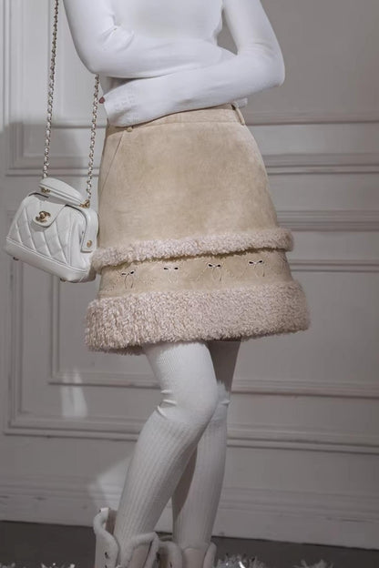 Khaki Suede A-Line Skirt