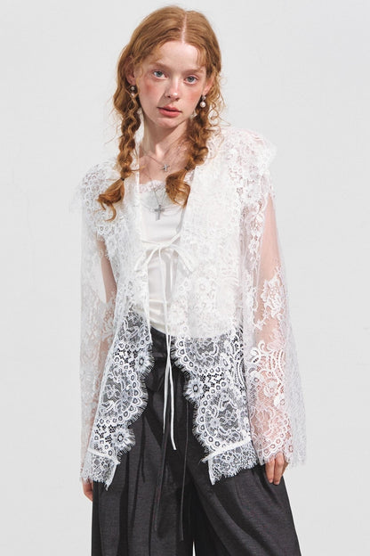 Hooded Panelled Lace Cover-Up Outer