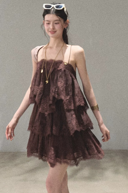 Heartbeat Lace Tiered Dress and Camisole Set