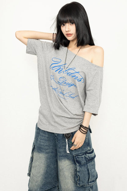 Gray One-Shoulder Top