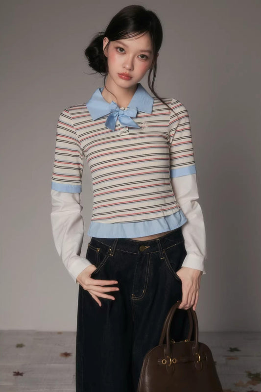 Patchwork Lapel Knit Sweater