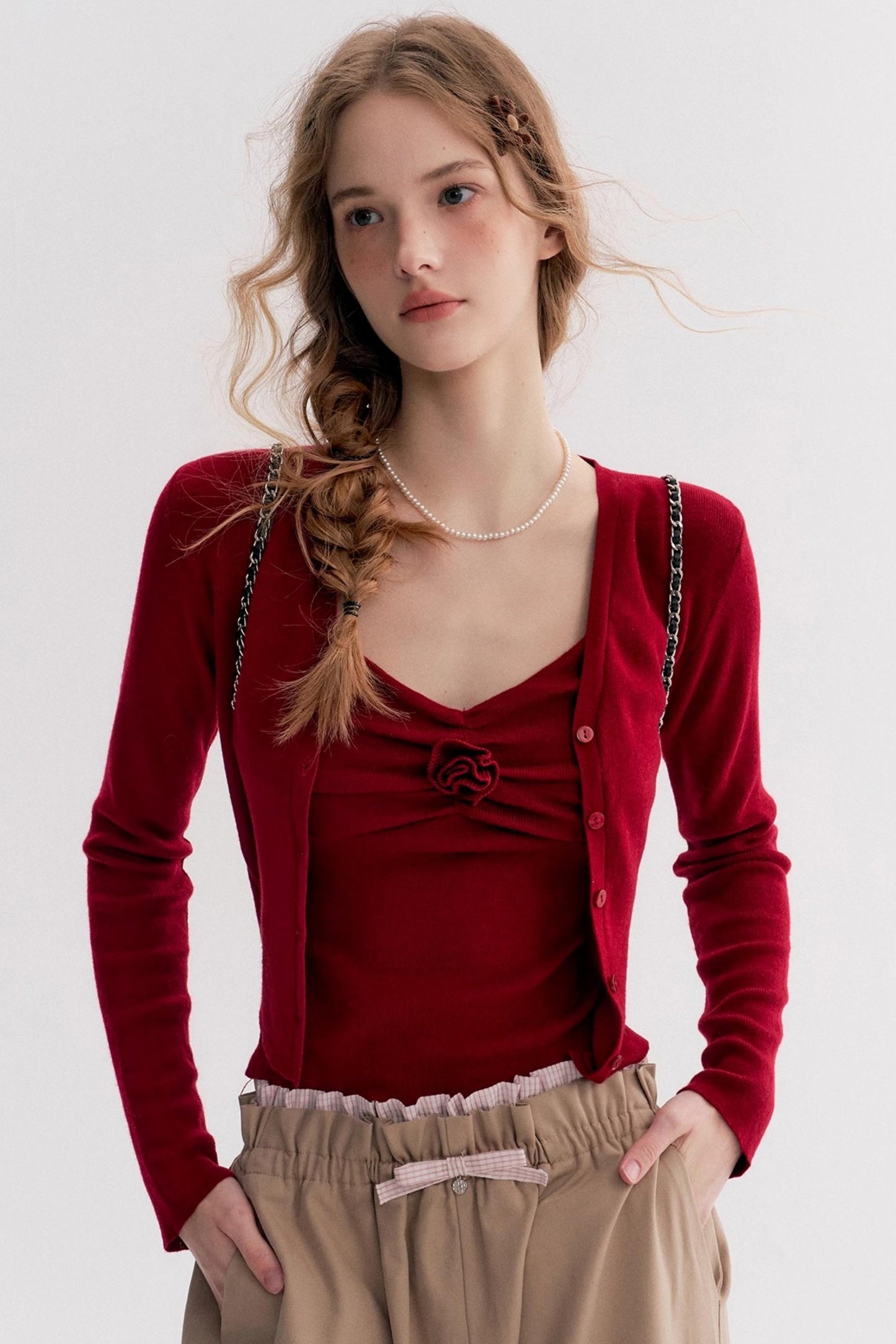 Red Knit Suspender Set