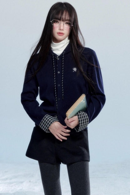 Plaid Patchwork Hooded Cardigan