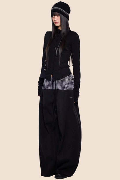 Plaid Patchwork Wide-Leg Pants