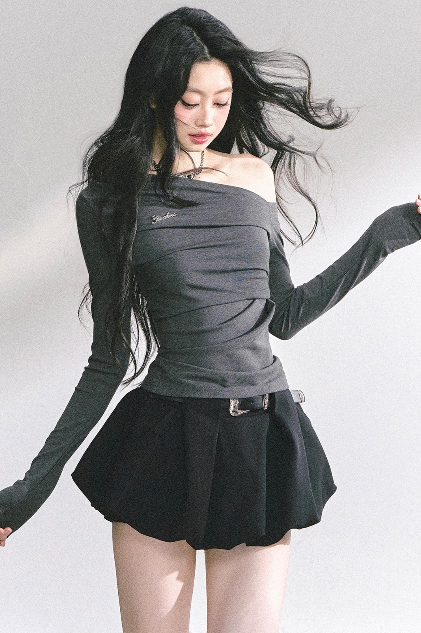 Spicy American Long-Sleeved Gray Top