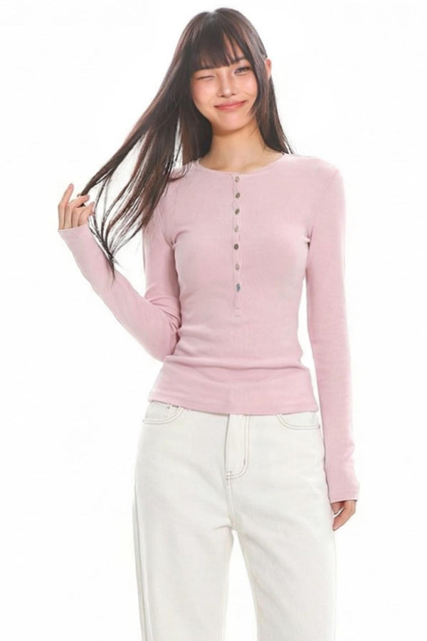 Retro White Henry Collar T-Shirt