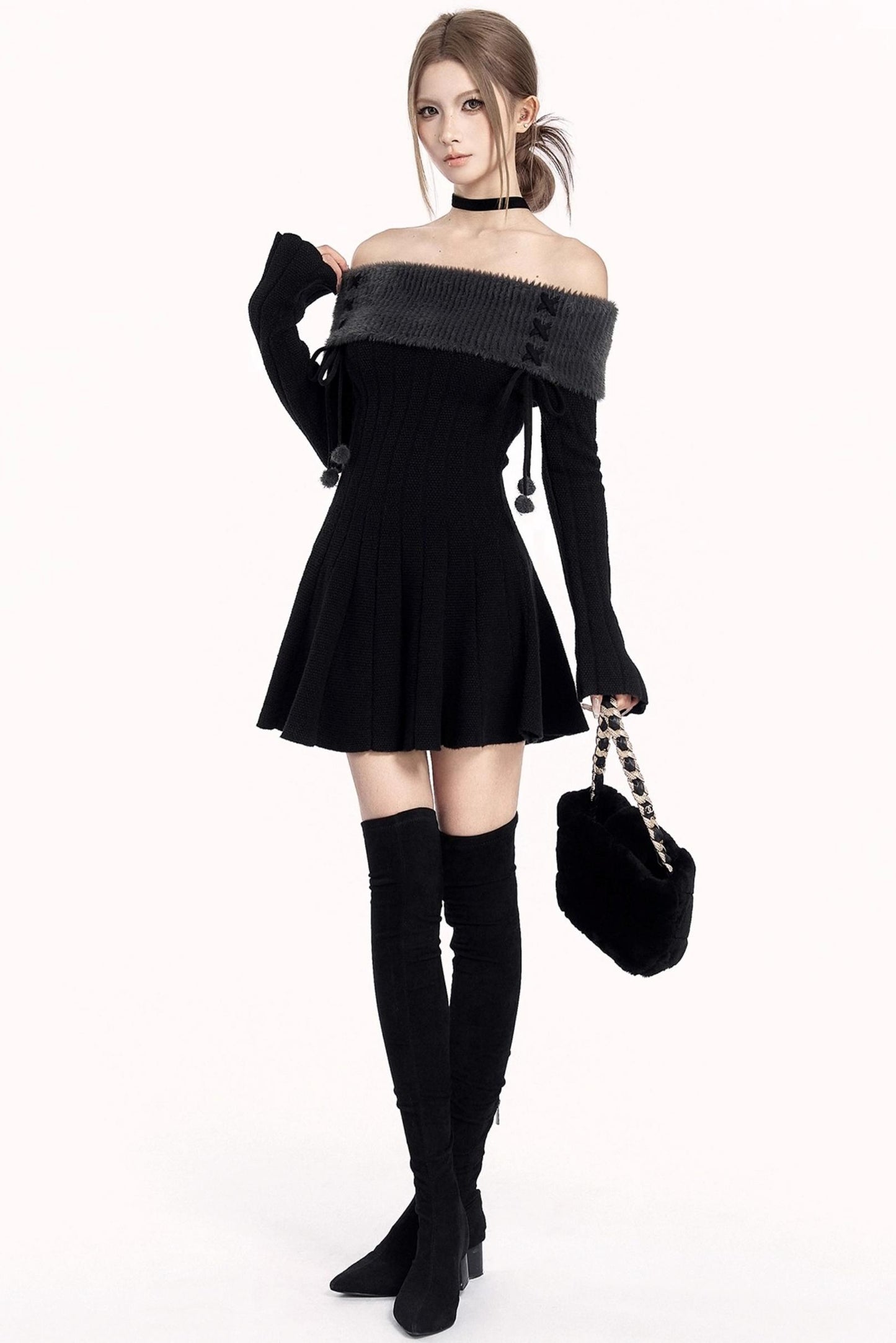 Off-Shoulder Winter Sweater Dress