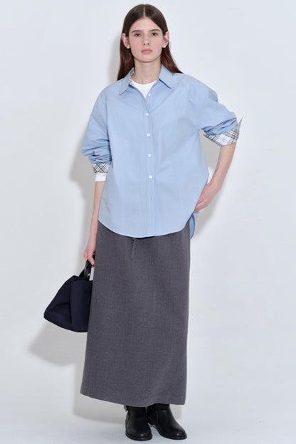 White Mist Blue Check Patchwork Top