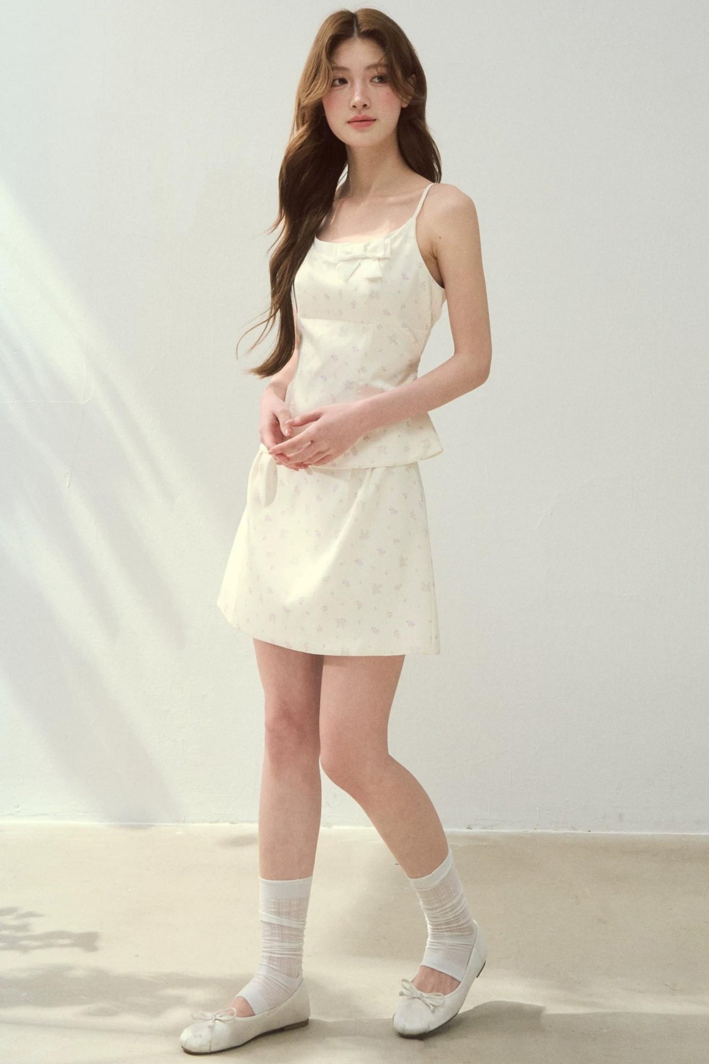 Satin Floral Camisole Skirt Set-Up