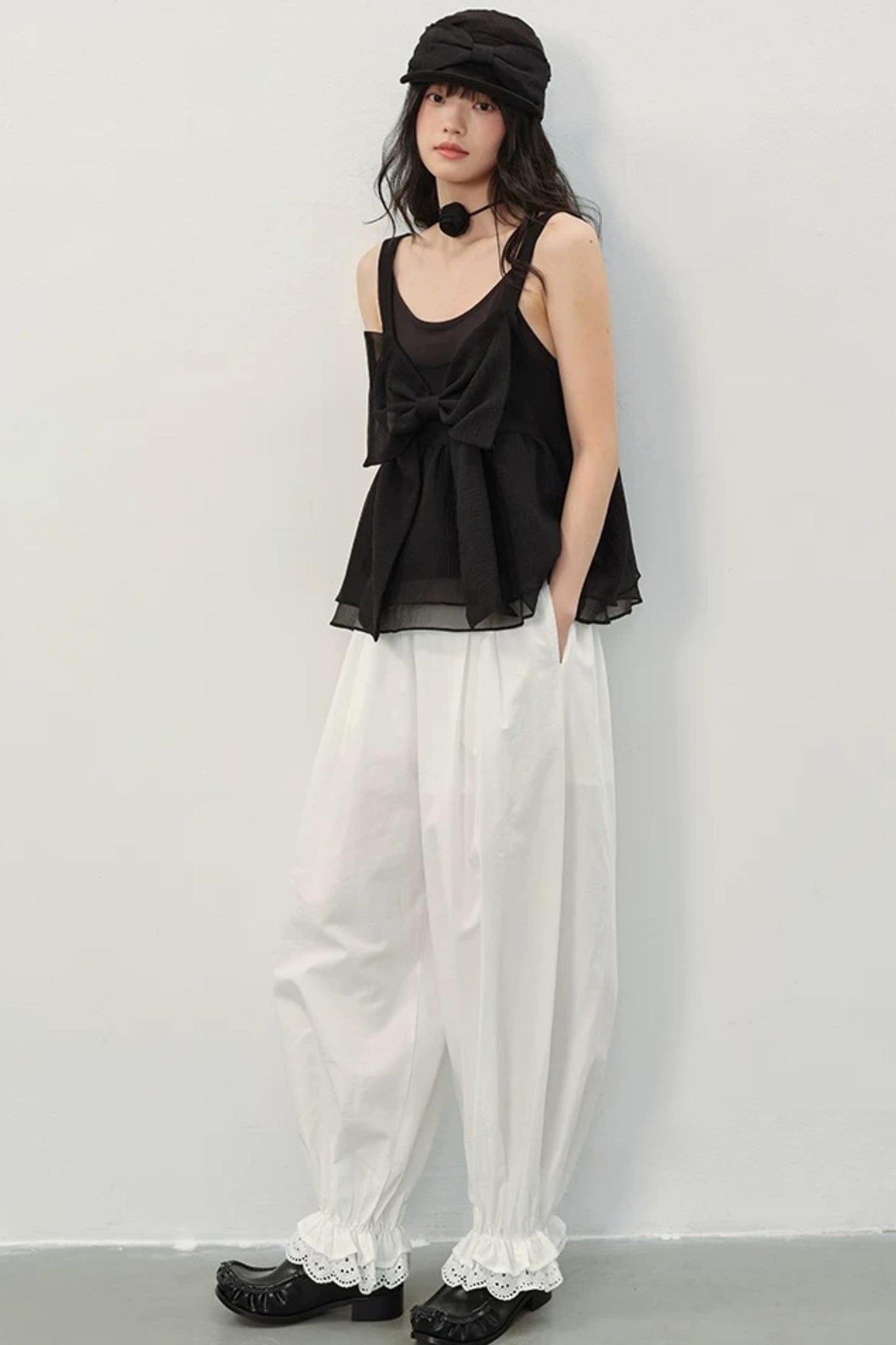 Black Organza Bowknot Blouse Set