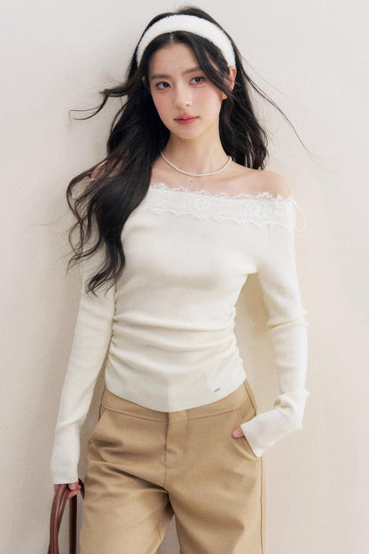 Lace Paneled Long Knit Top