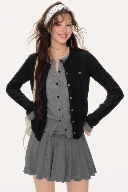 Sweet Girly Contrast Knitted Cardigan