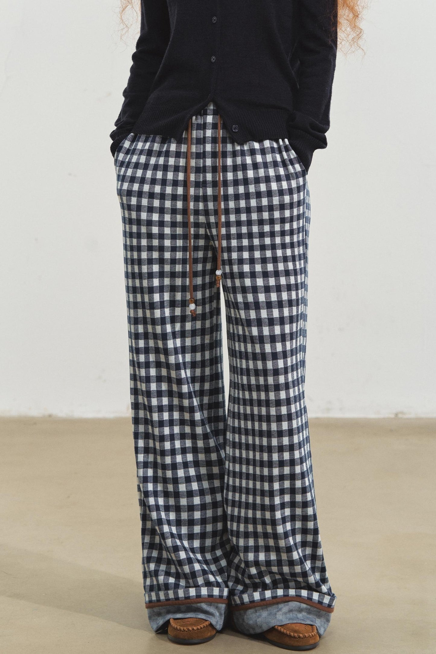 Checkerboard Wide-Leg Trousers