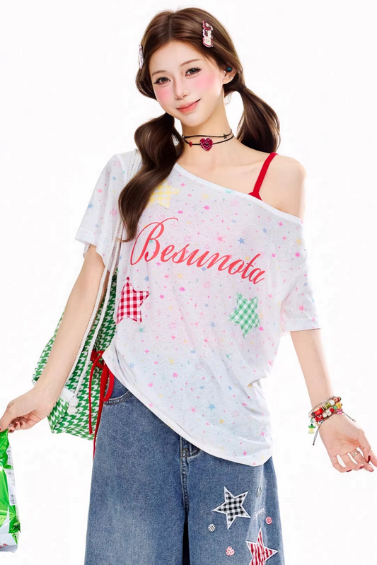 Dopamine Letter One-Shoulder Top