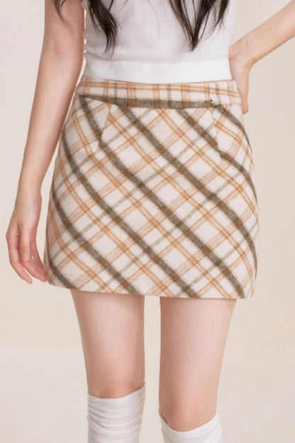 Retro Plaid Woolen Skirt